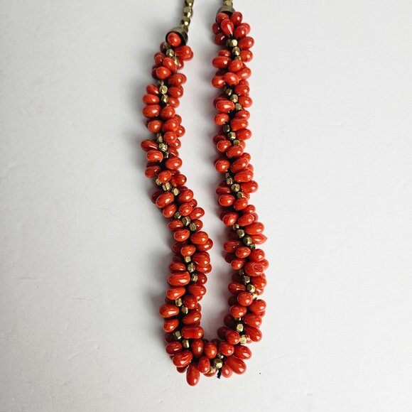 Vtg Red Necklaced Glass or Natural Stone Bead Cluster Necklace Mid-Century Retro - Picture 12 of 13